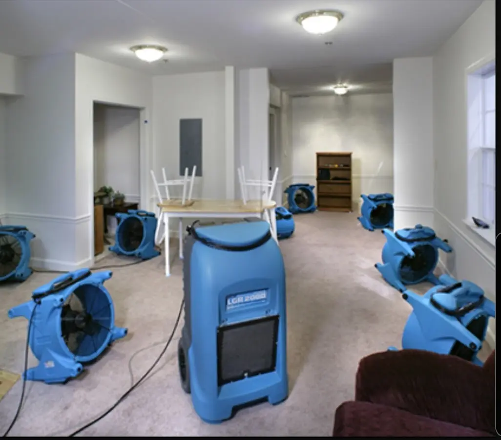 Air movers and dehumidifier setup for Water Extraction & Removal in Yeadon